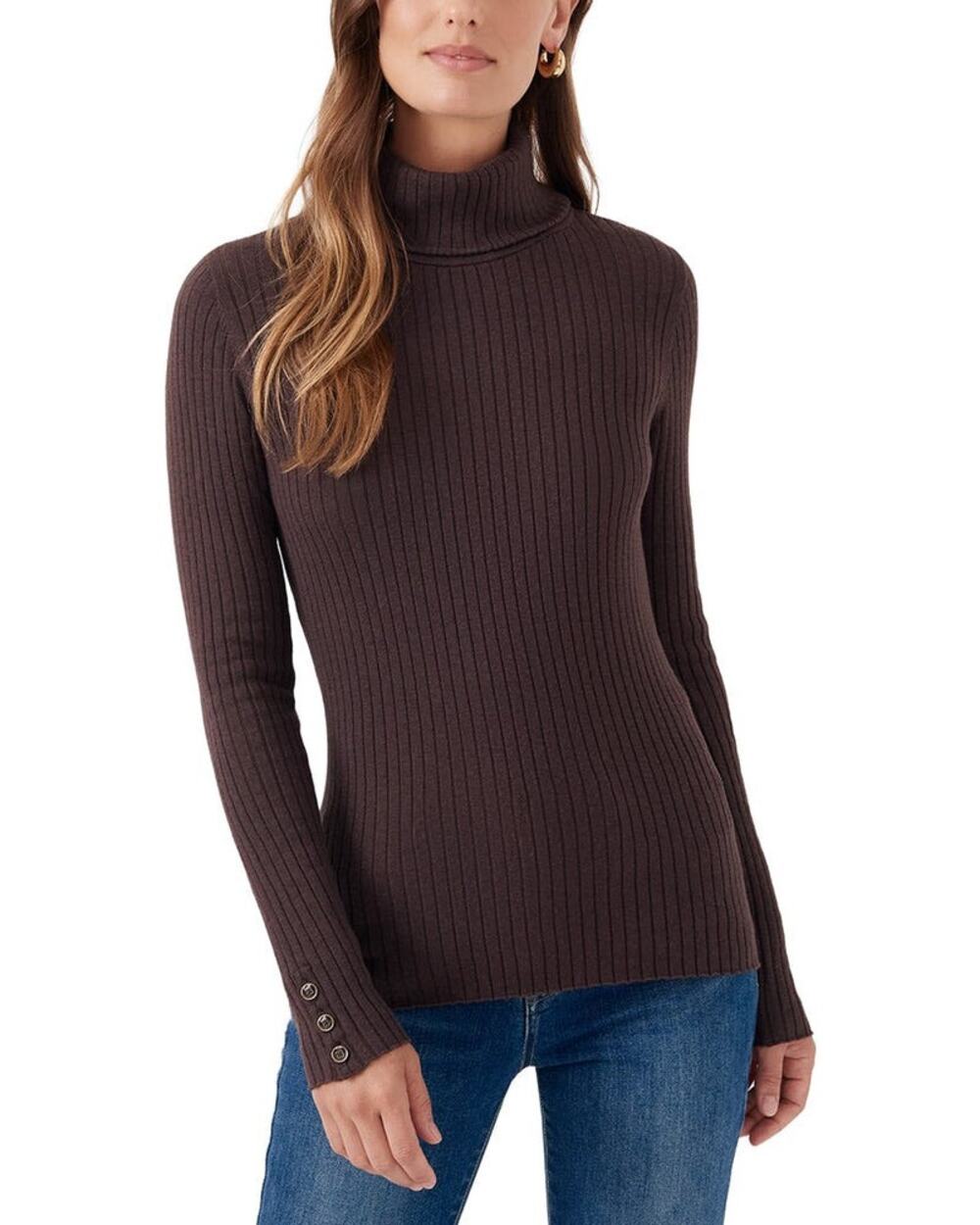 J. McLaughlin Brown Ribbed Arlette Turtleneck Sweater Size XS